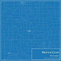 Blueprint US city map of Marcellus, Michigan.