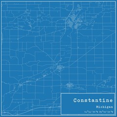 Blueprint US city map of Constantine, Michigan.