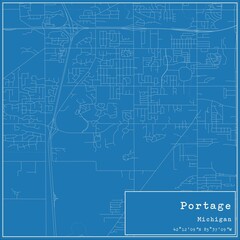 Blueprint US city map of Portage, Michigan.