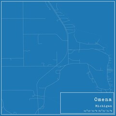 Blueprint US city map of Omena, Michigan.