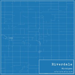 Blueprint US city map of Riverdale, Michigan.
