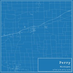Blueprint US city map of Perry, Michigan.