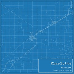 Blueprint US city map of Charlotte, Michigan.