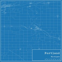 Blueprint US city map of Portland, Michigan.