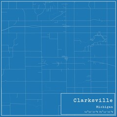 Blueprint US city map of Clarksville, Michigan.