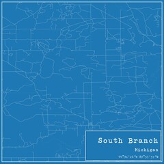 Fototapeta premium Blueprint US city map of South Branch, Michigan.