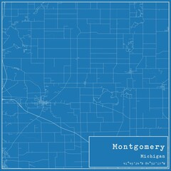 Blueprint US city map of Montgomery, Michigan.