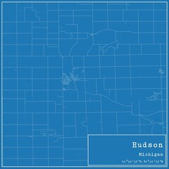 Blueprint US city map of Hudson, Michigan. - obrazy, fototapety, plakaty