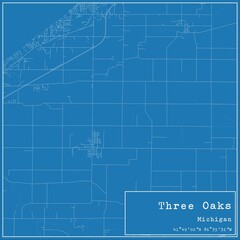 Blueprint US city map of Three Oaks, Michigan.