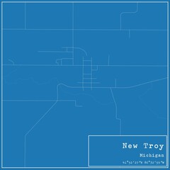 Fototapeta premium Blueprint US city map of New Troy, Michigan.