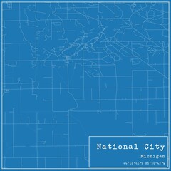Blueprint US city map of National City, Michigan.