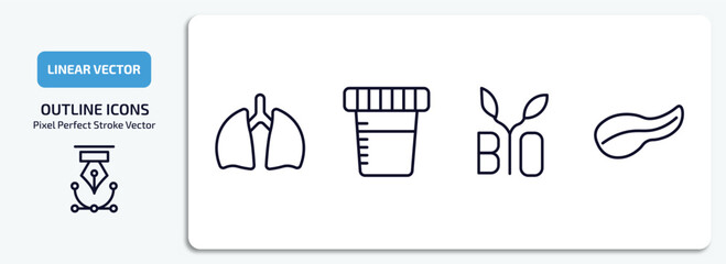 medical outline icons set. medical thin line icons pack included lung, urine, bio, pancreas vector.