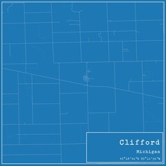 Blueprint US city map of Clifford, Michigan.