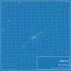 Blueprint US city map of Caro, Michigan.