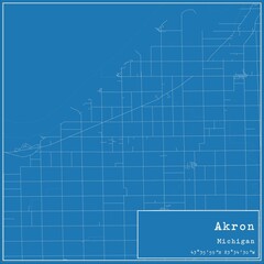Blueprint US city map of Akron, Michigan.