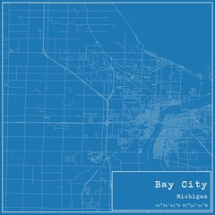 Blueprint US city map of Bay City, Michigan.