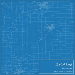 Blueprint US city map of Belding, Michigan.