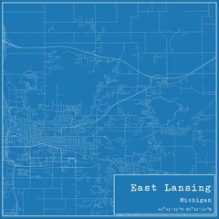 Blueprint US city map of East Lansing, Michigan.