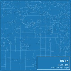 Blueprint US city map of Hale, Michigan.