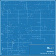 Blueprint US city map of Omer, Michigan.