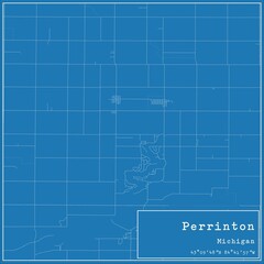 Blueprint US city map of Perrinton, Michigan.