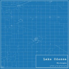 Blueprint US city map of Lake Odessa, Michigan.