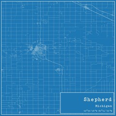 Blueprint US city map of Shepherd, Michigan.