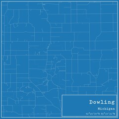 Blueprint US city map of Dowling, Michigan.