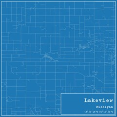 Blueprint US city map of Lakeview, Michigan.