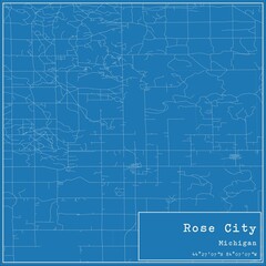 Blueprint US city map of Rose City, Michigan.