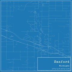 Fototapeta premium Blueprint US city map of Sanford, Michigan.