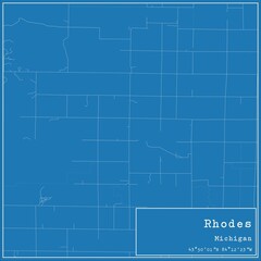 Fototapeta premium Blueprint US city map of Rhodes, Michigan.