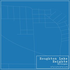 Blueprint US city map of Houghton Lake Heights, Michigan.