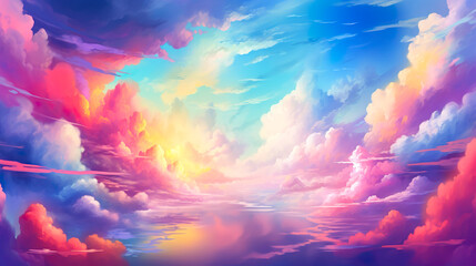 虹色の美しい雲のイラスト背景　Generative AI