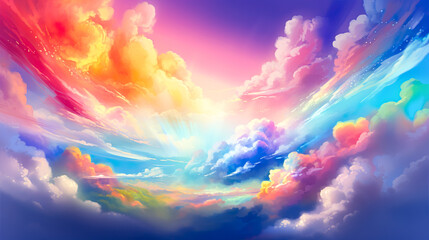 虹色の美しい雲のイラスト背景　Generative AI - obrazy, fototapety, plakaty