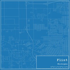 Blueprint US city map of Flint, Michigan.