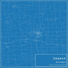 Blueprint US city map of Lapeer, Michigan.