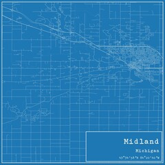 Blueprint US city map of Midland, Michigan.