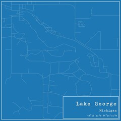 Blueprint US city map of Lake George, Michigan. - obrazy, fototapety, plakaty