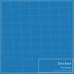 Blueprint US city map of Decker, Michigan.