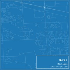 Blueprint US city map of Novi, Michigan.