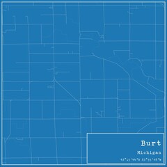 Blueprint US city map of Burt, Michigan.