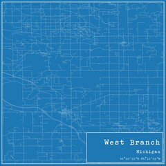 Blueprint US city map of West Branch, Michigan.