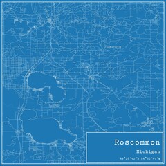 Blueprint US city map of Roscommon, Michigan.