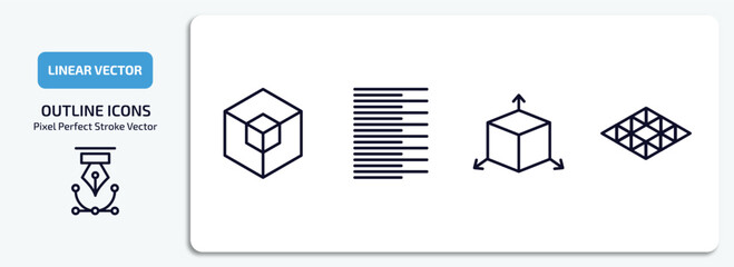 geometry outline icons set. geometry thin line icons pack included hexahedron, left alignment, dimension, polygonal rhomb vector.