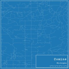 Blueprint US city map of Comins, Michigan.