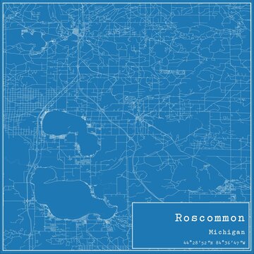 Blueprint US city map of Roscommon, Michigan.