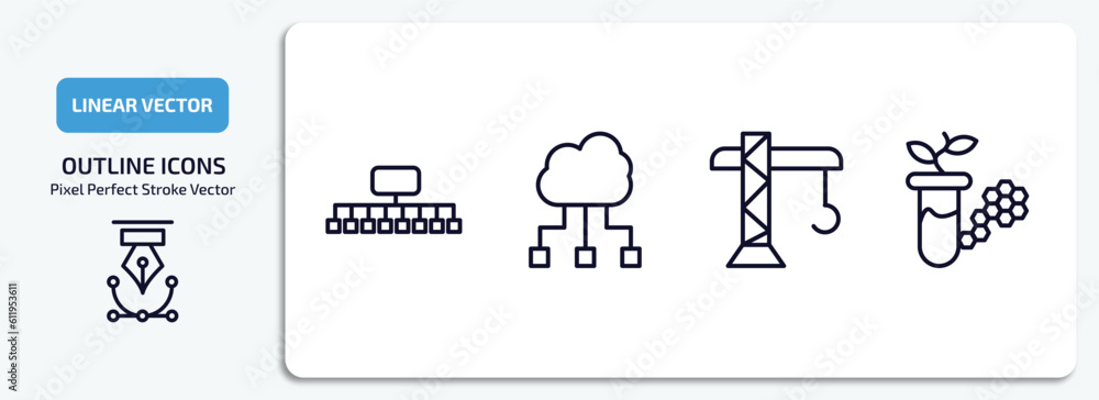 Poster general outline icons set. general thin line icons pack included classification, computing technolog