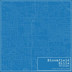 Blueprint US city map of Bloomfield Hills, Michigan.
