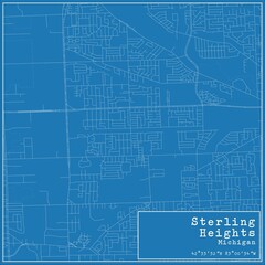 Blueprint US city map of Sterling Heights, Michigan.